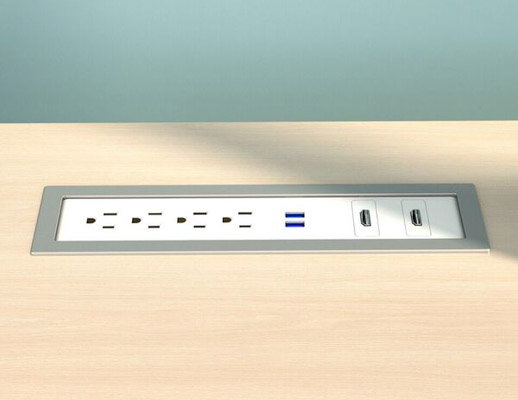 Drop-In Electrical Outlet, 412, White Body/Silver Bezel