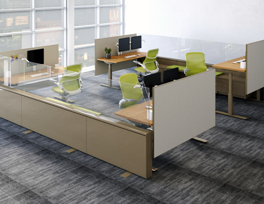 Antenna Workspaces Fence Antenna desk screen Tone height-adjustable table Sapper XYZ monitor arm Generation by Knoll work chair arriving workstation privacy screen divider add up glass Sparrow desktop light