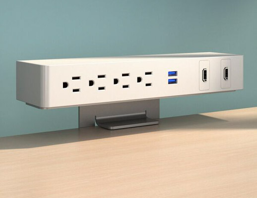 Clamp-On Electrical Outlet, 412, White Body/Silver Bracket